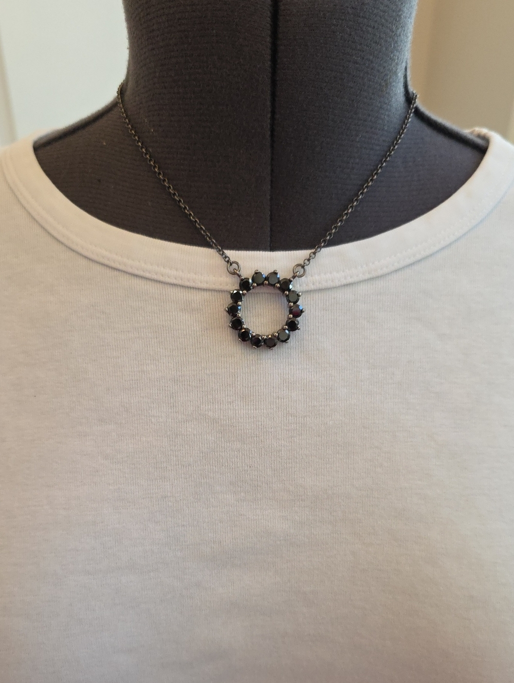 Black Crystal Feminine Minimalist Ring Pendant Necklace